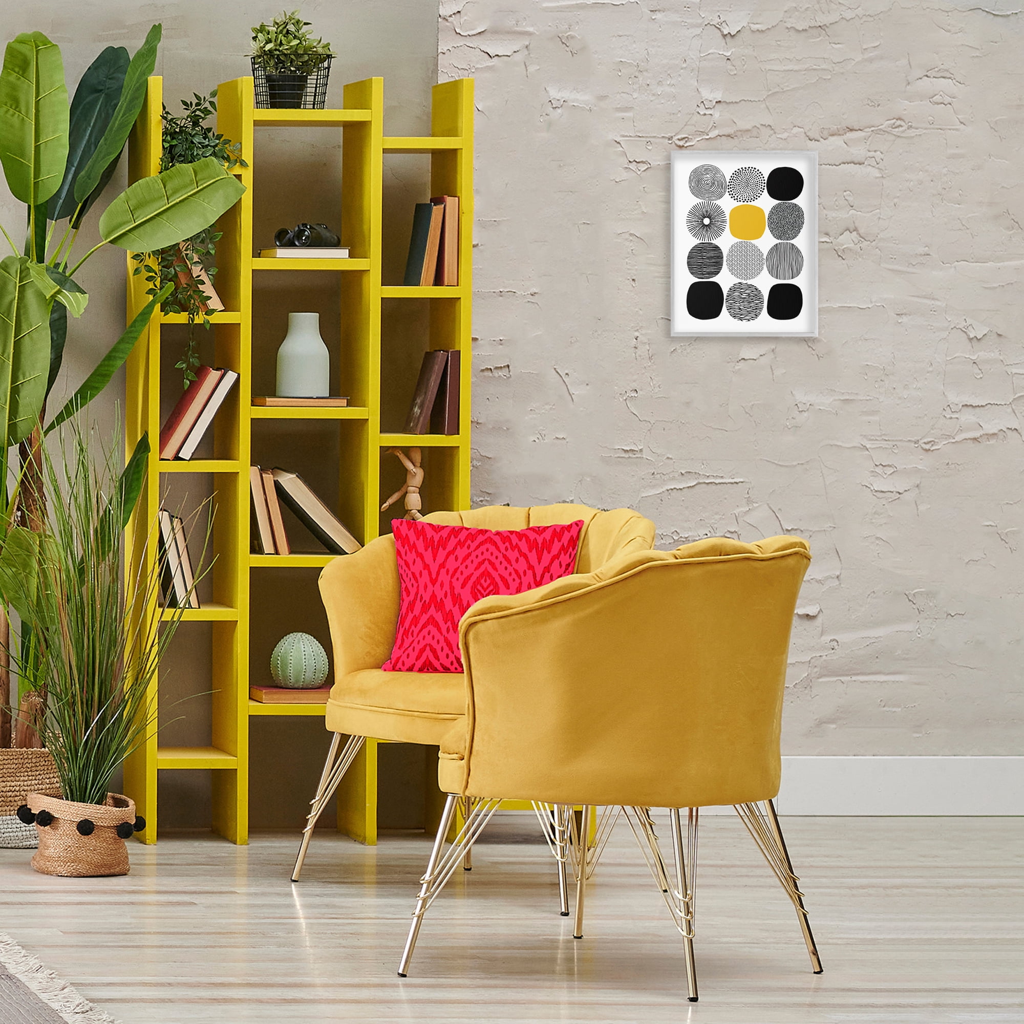 Stupell Industries Patterned Circles Yellow Accent Abstract Painting Gray Framed Art Print Wall Art, 11 x 14