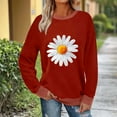 thumbnail image 2 of UTSJKR Color Block Sweatshirts for Women Daisy Printed Loose Crewneck Pullovers Long Sleeve Cute Graphic Tees Casual Tunic Blouse Red L, 2 of 7