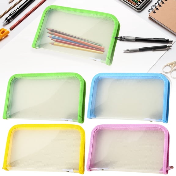 Portable Clear File Bag Zippered Closure Storage Pouches Multifunctional Receipt Organiser for School Supplies Clear Textured Document Organiser 1PCS