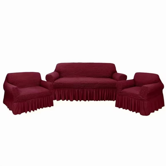 Cubre Sala Con Falda De Olan Fundas Protector Stretch 3 Set burgundy