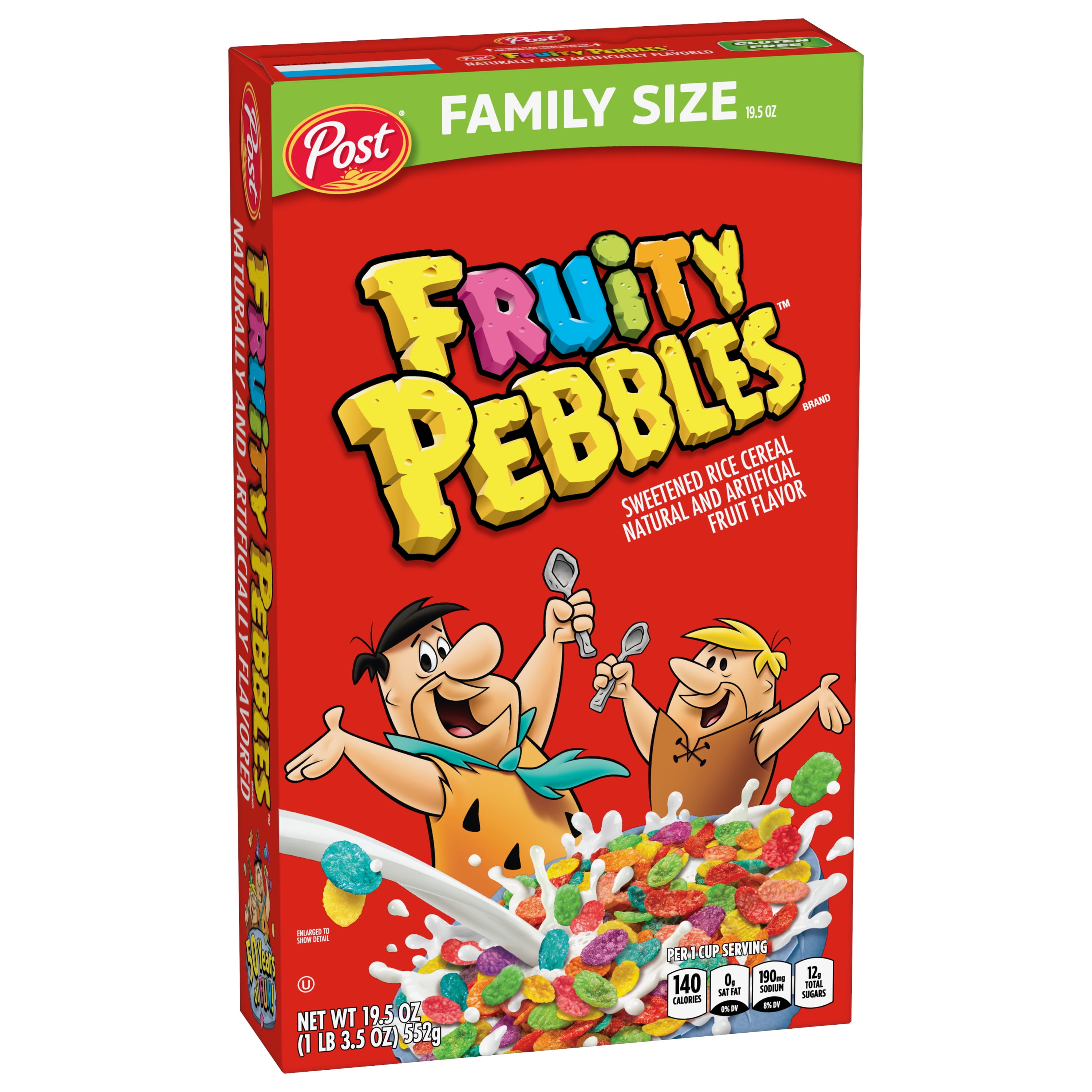 Post Fruity PEBBLES Breakfast Cereal, Gluten Free, 10  Vitamins and Minerals, Breakfast Snacks, 19.5 Oz