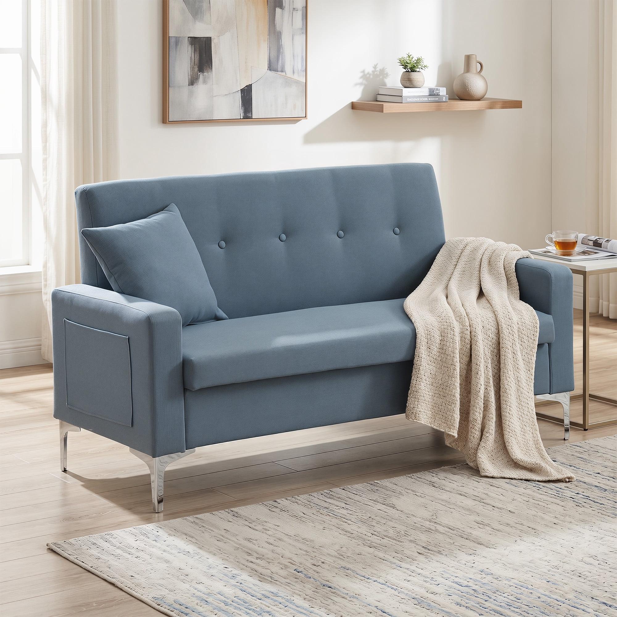 57 Inch Double Sofa with Storage, Practical Stylish Couch for Living Room Apartment Home Office, Gray