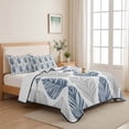 thumbnail image 5 of King Quilt Set 96''x106'', Navy Blue Grey Leaves Lightweight Bedspread Coverlet Set with 2 Pillow Shams, Summer Tropical Plant Breathable All Season Quilt Bedding for Bedroom/Guest Room, 5 of 9