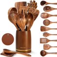 thumbnail image 1 of Spardar Cucharas Cocina, 12 Piezas Cucharas de Madera para Cocinar, 9 Cucharas de Cocina de Teca, Reposacucharas, Soporte para Ollas, Ideal Como Decoraci&oacute;n de Cocina y Regalo de Inauguraci&, 1 of 7