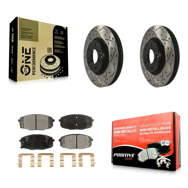 Transit Auto Front Coated Drilled Slotted Disc Brake Rotors and Semi-Metallic Pads Kit for Car Kia Forte Koup Forte5 KDF-100085
