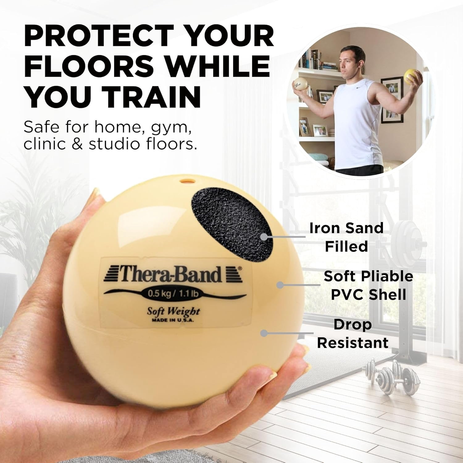 THERABAND Soft Weight 1.1 Lb, 4.5" Ball-Shaped Isotonic Exercise Balls for Physical Therapy, Weighted Ball Set for Pilates, Shoulder Strength & Rehab, Color-Coded, Portable & Easy to Grip