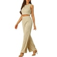 thumbnail image 4 of Unique Bargains Ensemble 2 Pcs pour Femmes Haut Court Sans Manches Pantalon Large Texturé Khaki m, 4 of 5