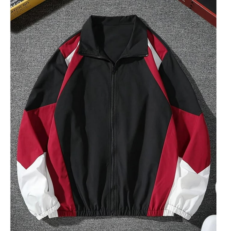XUNKUSGA Jackets for Men Fashion Color Block Mens Jacket Full Zip
