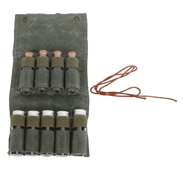 Bolsa de especias portátil Bolsa de almacenamiento de condimentos de lona multiusos con 9 frascos de especias para viajes de camping al aire libre OD verde
