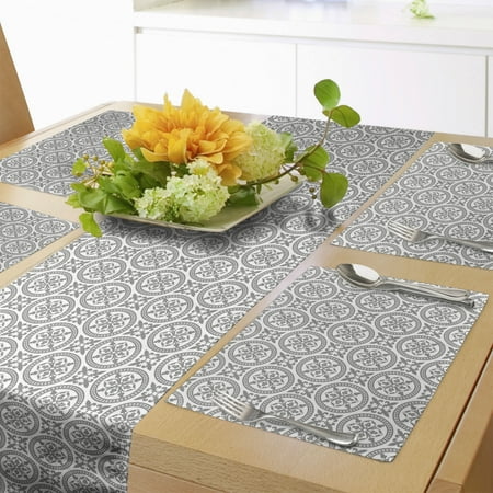 

Grey Table Runner & Placemats Antique Ornate Oriental Floral Motifs Retro Pattern in Modern Graphic Boho Art Set for Dining Table Decor Placemat 4 pcs + Runner 16 x90 Grey White by Ambesonne