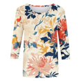 thumbnail image 3 of HLKJKLS Long Sleeve Shirts For Women Spring Print 3/4 Sleeve Round Neck Loose T Shirt Polyester Spandex Casual Fashion Beige S-3Xl, 3 of 7