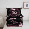 thumbnail image 5 of Homewish Gothic Sugar Skull Twin Comforter Sets,Pink Red Damask Flowers Bedding Set,Halloween Duvet,Black Reversible,2pcs,1 Comforter and 1 Pillowcase, 5 of 7