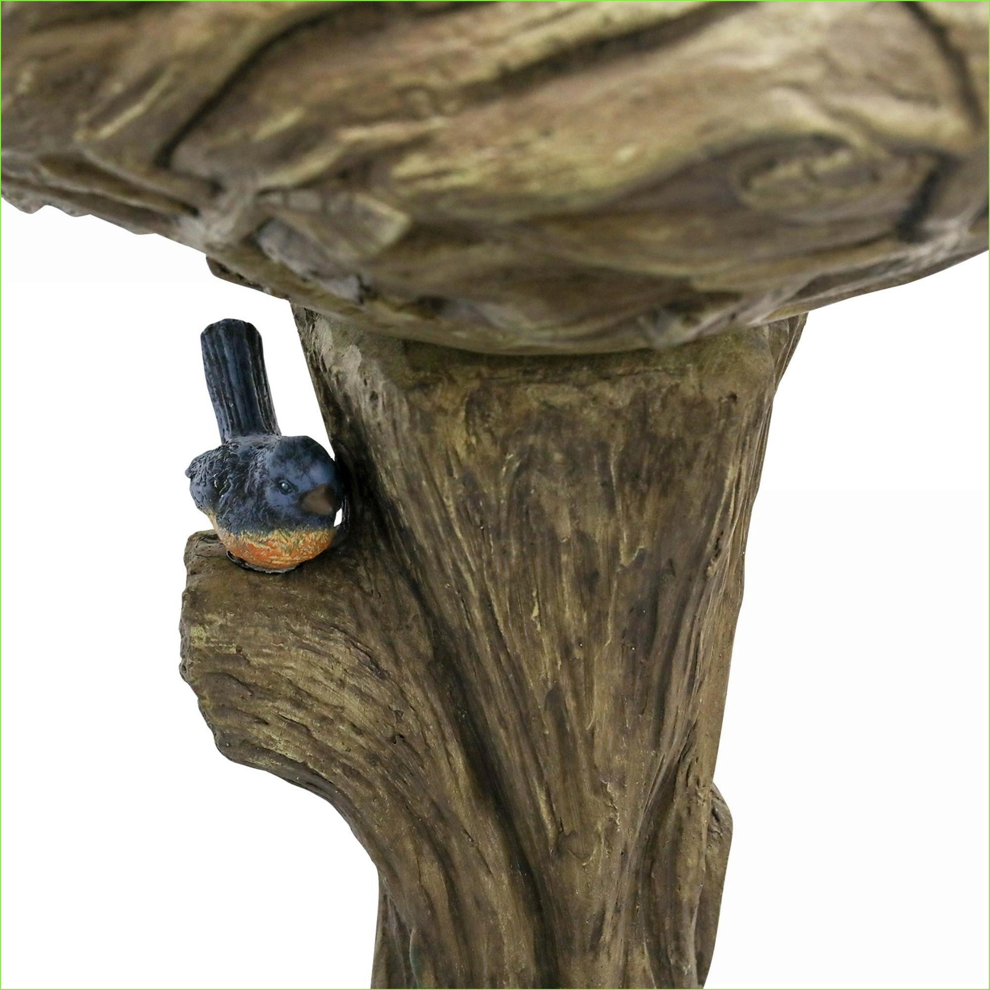 Bird Baths | Rustic Wood Look 25.5" Tall for Garden Yard Patio | Walnut Brown | Concrete Cement