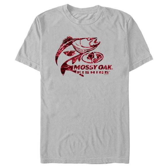 Men's Mossy Oak Bass Fishing Red Logo Graphic Tee Silver 3X Large