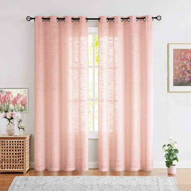 Decoultimatex Pink Sheer Curtains 108inch Long Linen Textured window