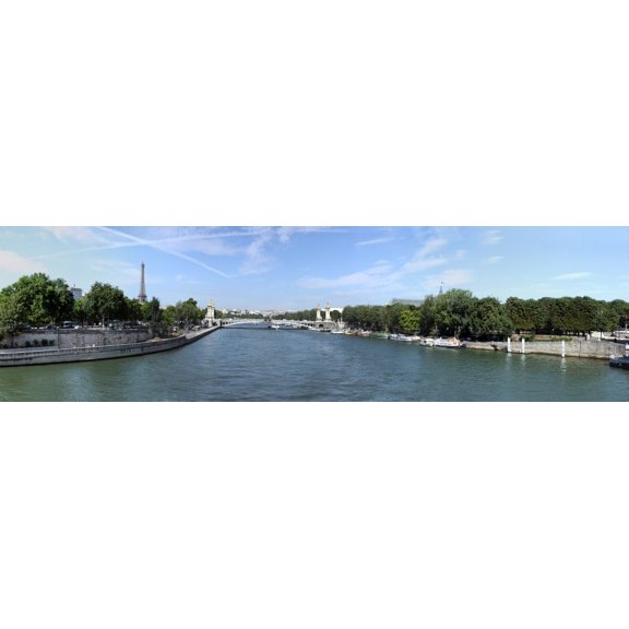 Seine River with Eiffel Tower in the background ParisIle-de-France France Canvas Art - Panoramic Images (36 x 12)