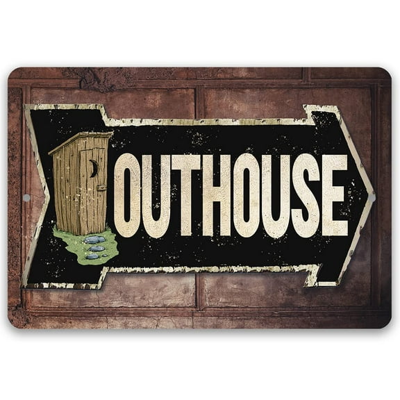 Metal Sign - Outhouse - Left or Right - Durable Metal Sign - Use Indoor/Outdoor - Great Directional Restroom, Bathroom, Lavatory, and Comfort Room Sign (8" x 12")