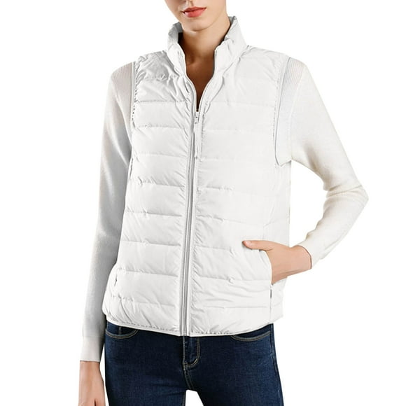 2DXuixsh Winter Jacket Women's Vest Sleeveless Jacket Coat Casual Autumn Warm Vest Cardigan Zipper Warm Temperament Vest Coat with Pockets White Size S