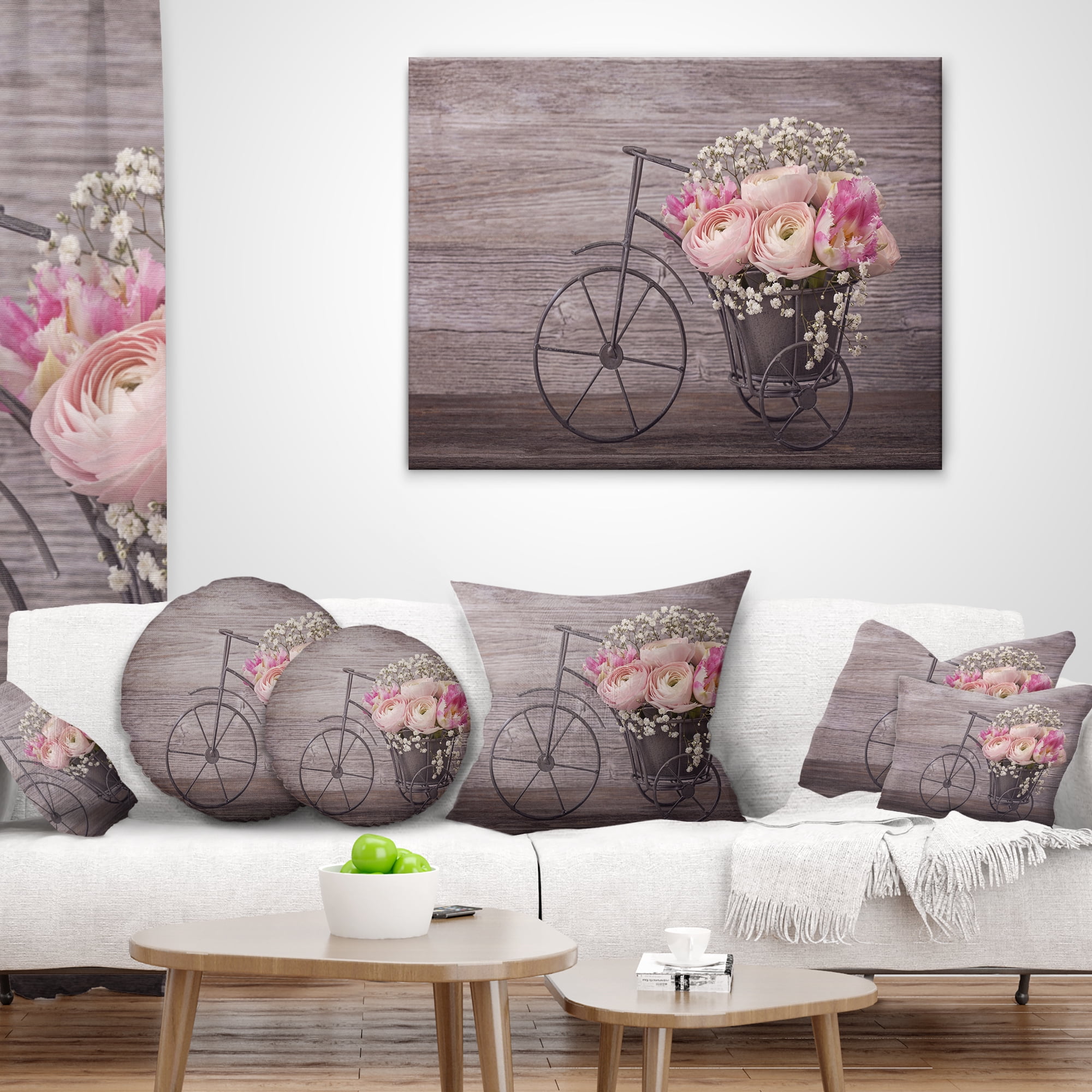 Designart Ranunculus Flowers on Bicycle - Floral Throw Pillow - 12x20