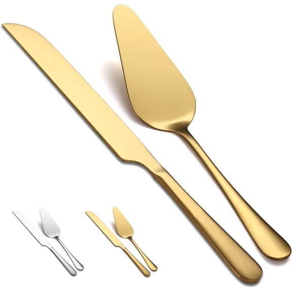 Wedding Cake Knife and Server Set, Gold Titanium Plating Stainless Steel Cake Cutting Set For Wedding Include Cake Cutter And Cake Server Perfect For Wedding, Birthday