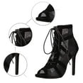 thumbnail image 6 of Stiletto Heels for Women Open Toe Mesh Lace Up High Heel Boots for Dance Shoes Elegant Ballroom Party Sandals, Khaki, Size 9.5, 6 of 6