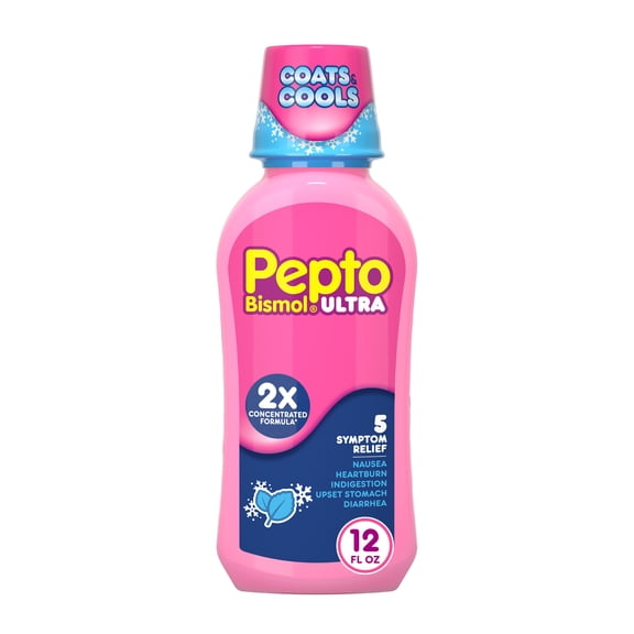 Pepto Bismol ULTRA Liquid, Upset Stomach Relief, Anti-Diarrheal, Mint, 12 Fl oz