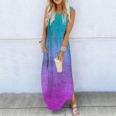 

Lenago Plus Size Maternity Dress Women s Gradual Sleeveless Round Neck Long Dress Summer Beach Dresses on Clearance