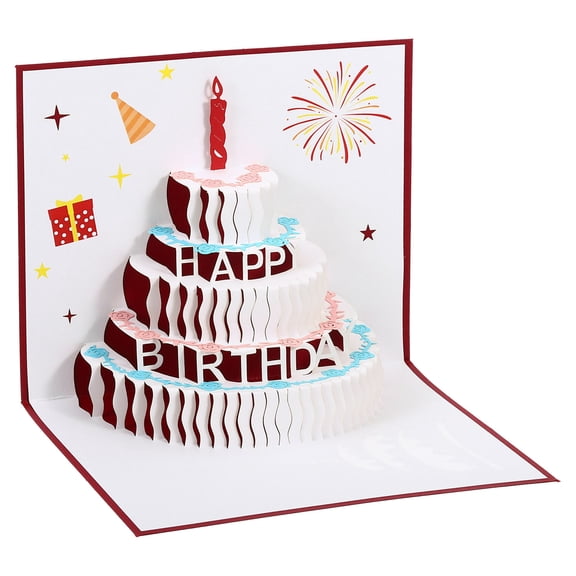 Birthday Card, Pop-Out Cake Birthday Card Gift Card Funny Happy Birthday 3D Sweet with Envelope for Women Friend, Red