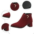 thumbnail image 4 of Rokment Women's Dress Boots For Ladies Fall Winter Fashion Leopard Leather Suede Pointed Toe Block High Heel Dressy Pumps Ankle Booties Wine Size 8, 4 of 6