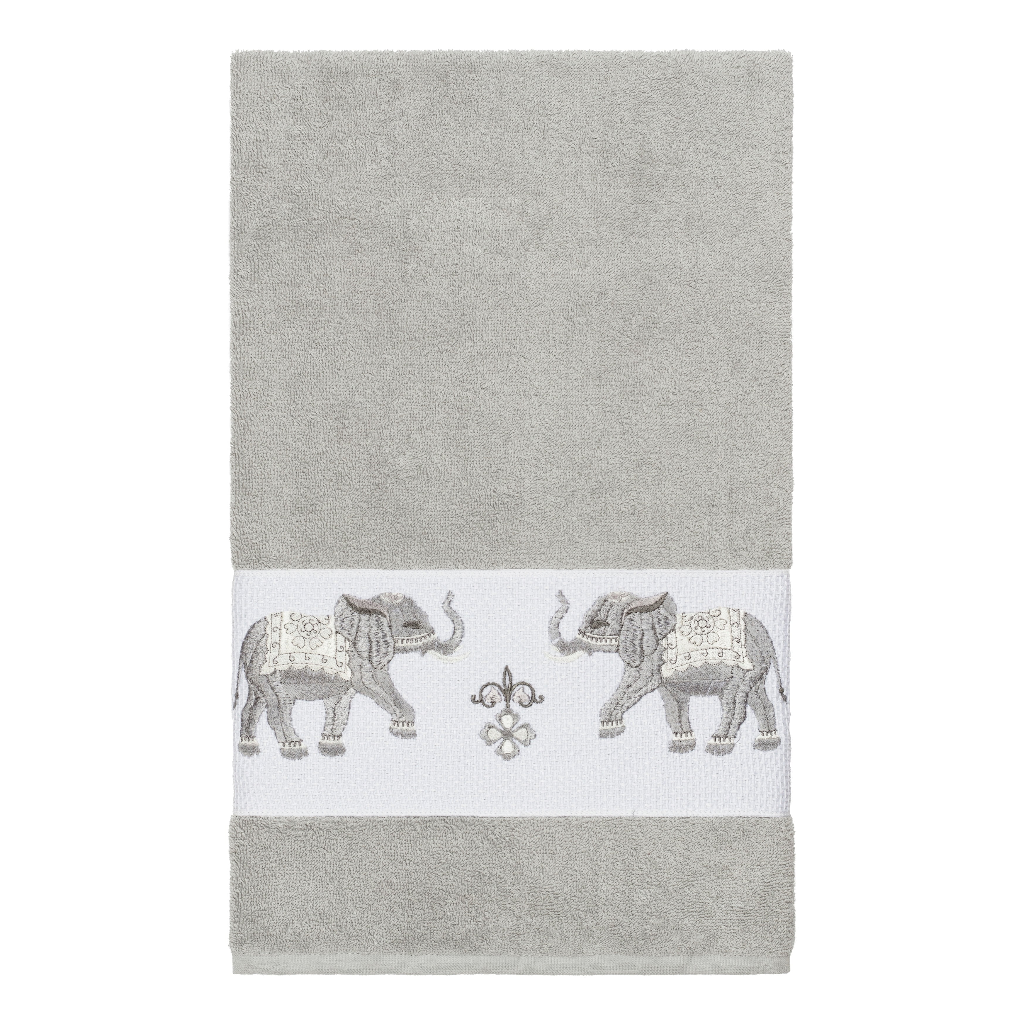 Authentic Hotel and Spa  Turkish Cotton Elephants Embroidered Light Grey Bath Towel