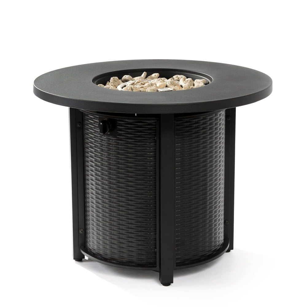 32" Round Propane Fire Pit Table, 50,000 BTU Steel Outdoor Heater for Patio & Deck, Weather-Resistant Black Finish