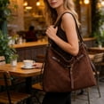 thumbnail image 6 of Convertible Tote Backpack, Large Capacity Suede Tote Bag for Women, Casual Shoulder Bag Convertible to Backpack for Travel, Work Commutes, and Daily Use, 6 of 6