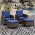 thumbnail image 3 of EAGLE PEAK Ocean Vista Patio Outdoor 4 piece Variated Brown Wicker Conversation Dining Chairs Set, Blue Cushions, 3 of 10