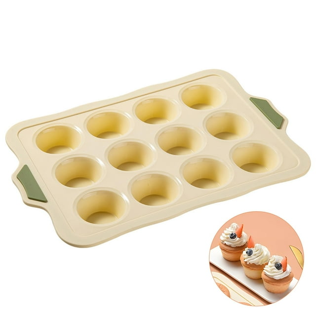 Molde de silicona para muffins - Moldes para muffins antiadherentes 12 piezas, molde de silicona para cupcakes Moldes de silicona antiadherentes ideales para hacer muffins (beige)