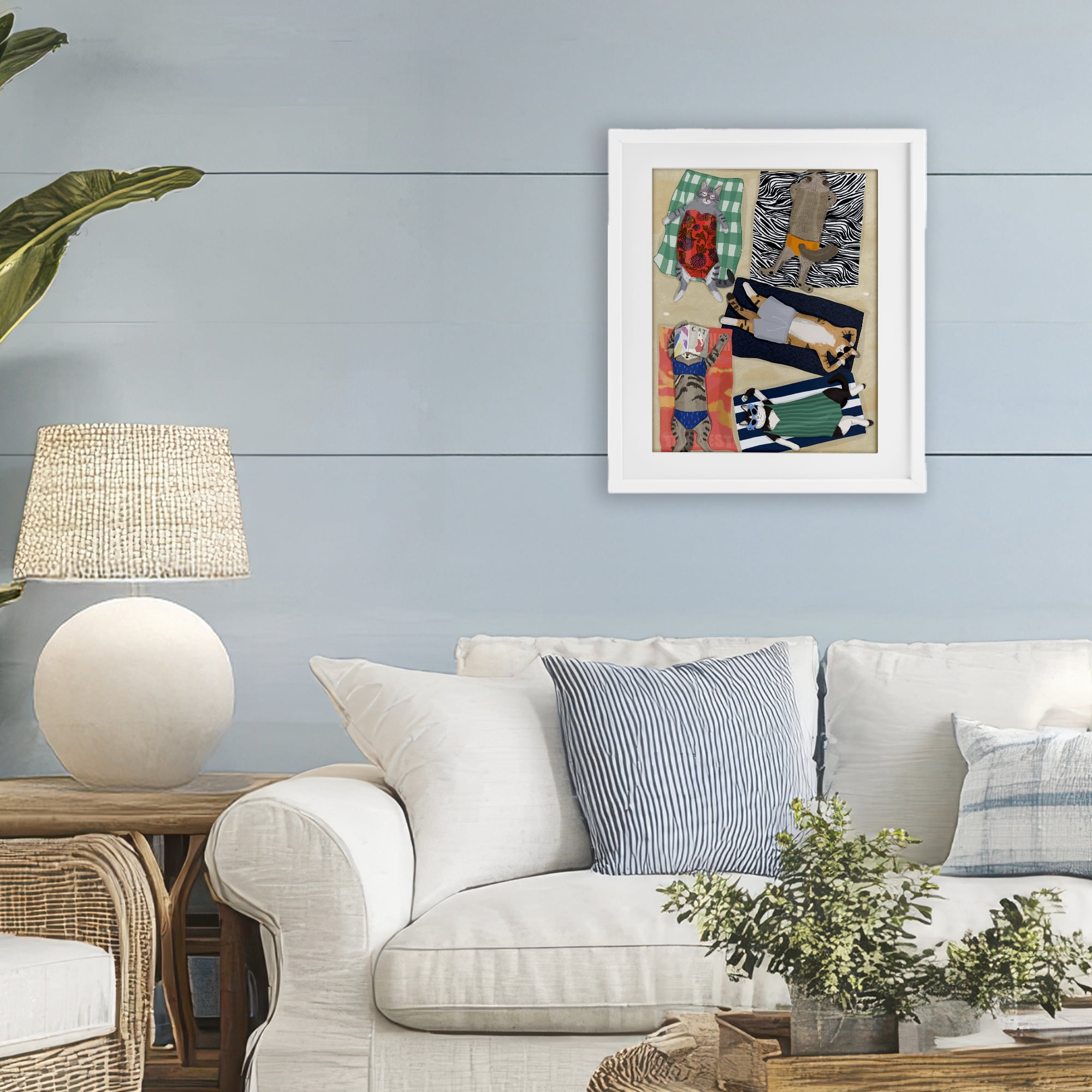 Stupell Industries Summer Sunbathing Cats White Framed Print Under Glass, design by Hanna Melin