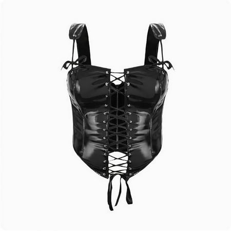 Clearance LADIGASU Women s New Fashionable Shiny Leather Shapewear Sexy Suspender Strap Tied Rope Court Corset