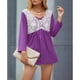 thumbnail image 2 of Top informal para mujer, manga larga, cuello en V, costura de encaje, diseño plisado, Top delicado y lindo para mujer, Top de otoño púrpura M, 2 of 6