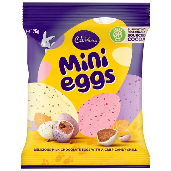 Cadbury Mini Chocolate Eggs Bag 80g – Solid milk mini chocolate eggs in a crisp sugar shell. Easter Shapes.