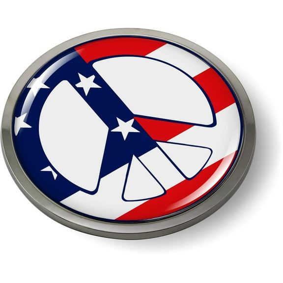 US Peace American Flag 3D Domed CAR Emblem Badge Sticker Chrome Metal Round Bezel