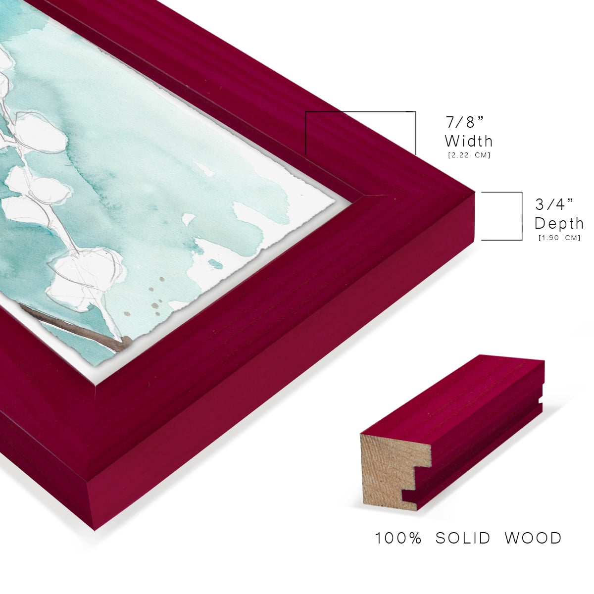 Ginkgo on Dusty Teal V - Framed Print w/glass - Cherry Red
