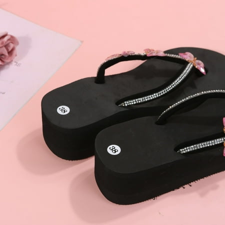 

Aayomet Slippers for Women Ladies Fashion Summer Flip Flops Casual Rhinestone Butterfly Sandals Pink 6.5
