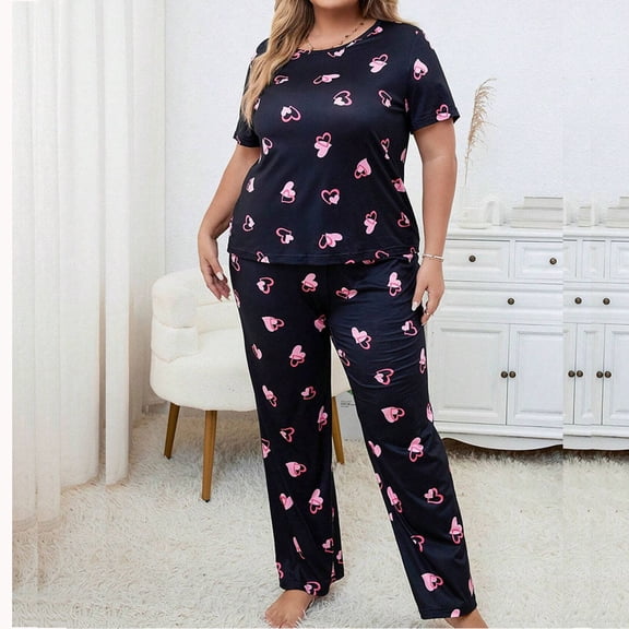 Njagoc3 Women's Short Sleeve Star Print Pajama Set - Patterned, Casual Style, Fall & Sleep Wear