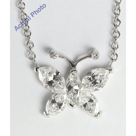 Marquis Diamond Pendant - 18k White Gold Invisible Setting Marquise Cut Diamond Butterfly Pendant (1.17 Ct, G Color, SI Clarity)