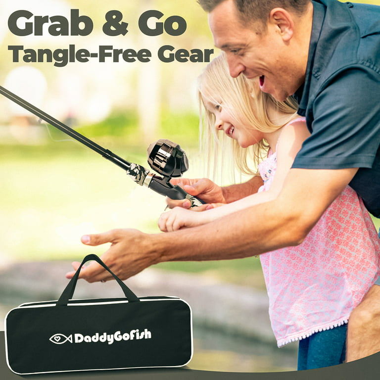 DaddyGoFish Kids Fishing Pole – Telescopic Rod & Reel Combo with  Collapsible Chair, Rod Holder, Tackle Box