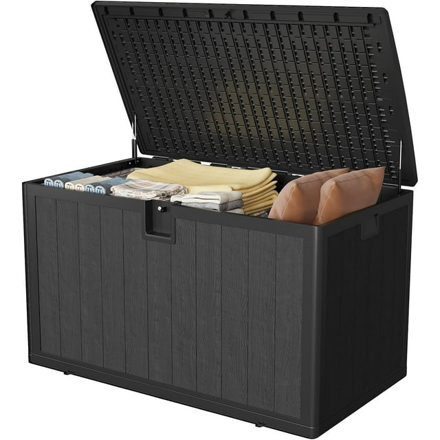 YUSAZENS Boîte de Rangement Extérieure de 130 Gallons, Résine Plastique, Résistante aux Intempéries, Contenant Organisateur d'Outils de Patio Noir