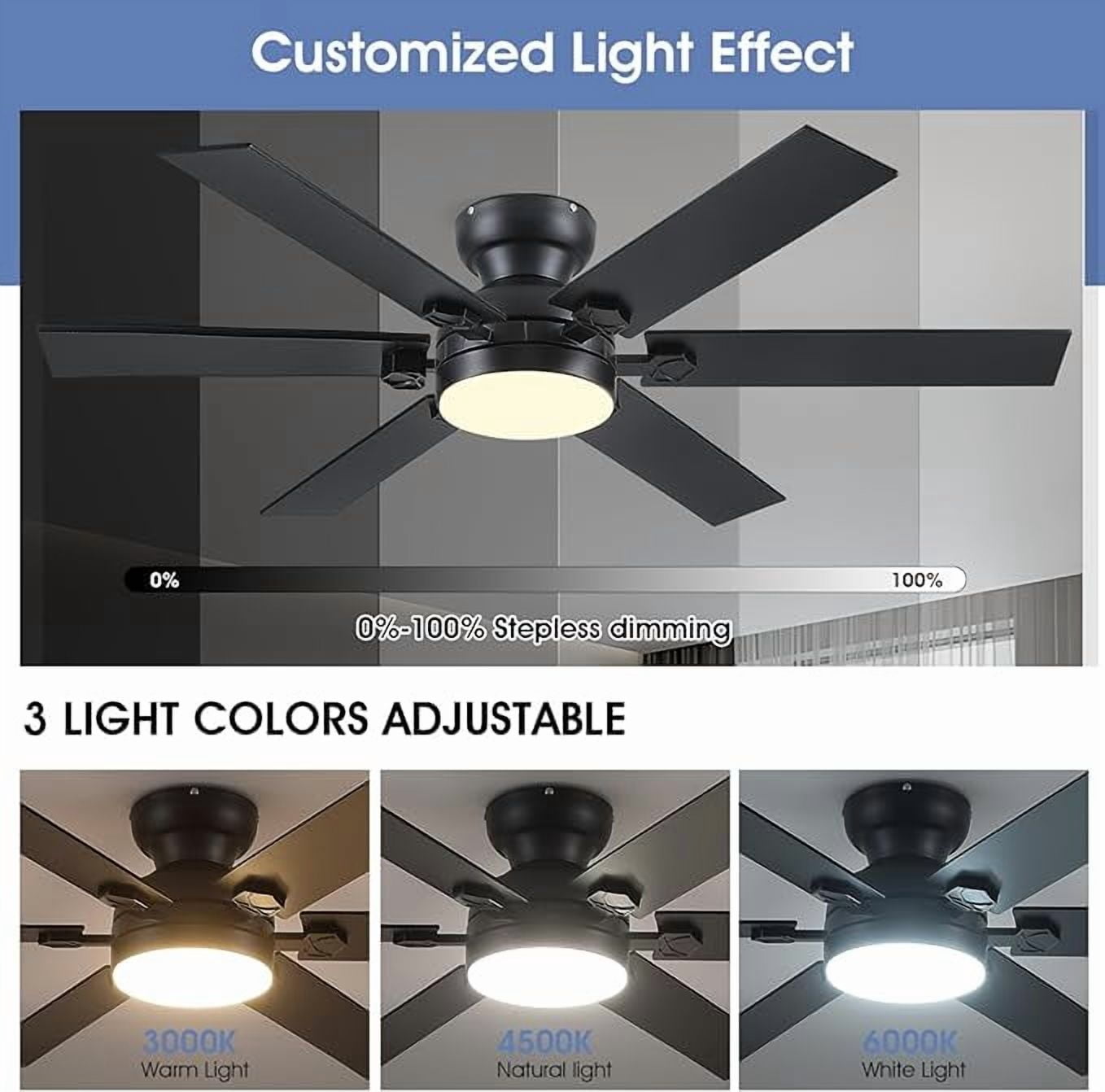 YIOSI 52" RGB Ceiling Fan with LED Lights, Remote/App Control, Quiet DC Motor