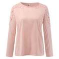 thumbnail image 2 of GZWYHT Long Sleeve Shirts for Women Elegant Business Office Ladies Blouses Dressy Casual Shirts Plus Size Boat Neck Cutout Eyelet Tops Trendy Crew Neck Fall Shirts for Women Pink 5XL, 2 of 7