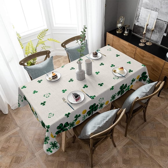 Nappe Rectangulaire pour la Saint-Patrick 60x102 Pouces - Nappe en Polyester Imperméable, Décoration de Table pour Cuisine, Buffet, Usage Intérieur et Extérieur, Trèfle à Carreaux Vert avec Pièce Dorée