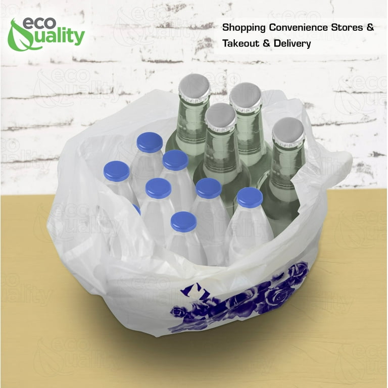 EcoQuality Plastic White Thank You T-Shirt Bags 400ct, 1/6 Shopping Bags, Grocery Bags, Poly Bags, Multi-Use, Medium size, Reusable Carry Out Bags (22