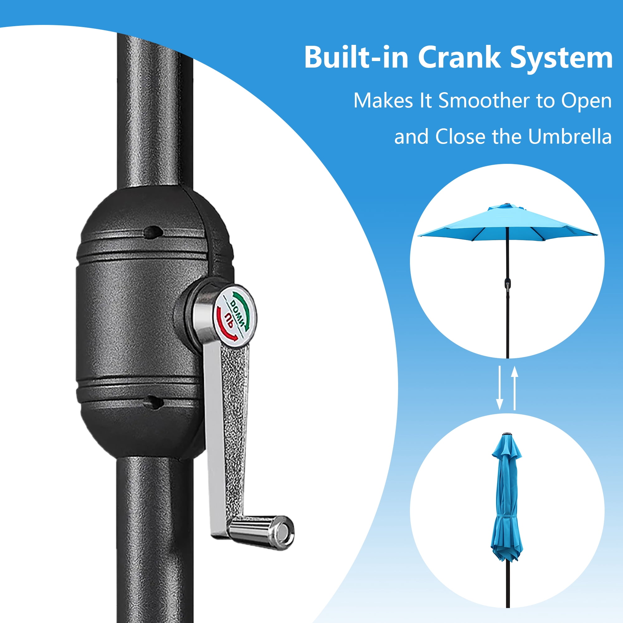 Abble 7.5ft Patio Umbrella with Crank Handle Outdoor Market Umbrella with 6 Sturdy Umbrella Ribs Waterproof for Garden Deck Backyard Pool, Aqua